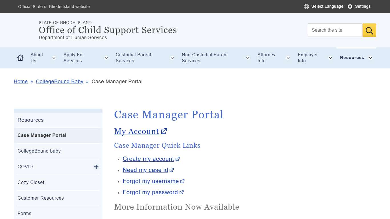 Case Manager Portal Office of Child Support Services