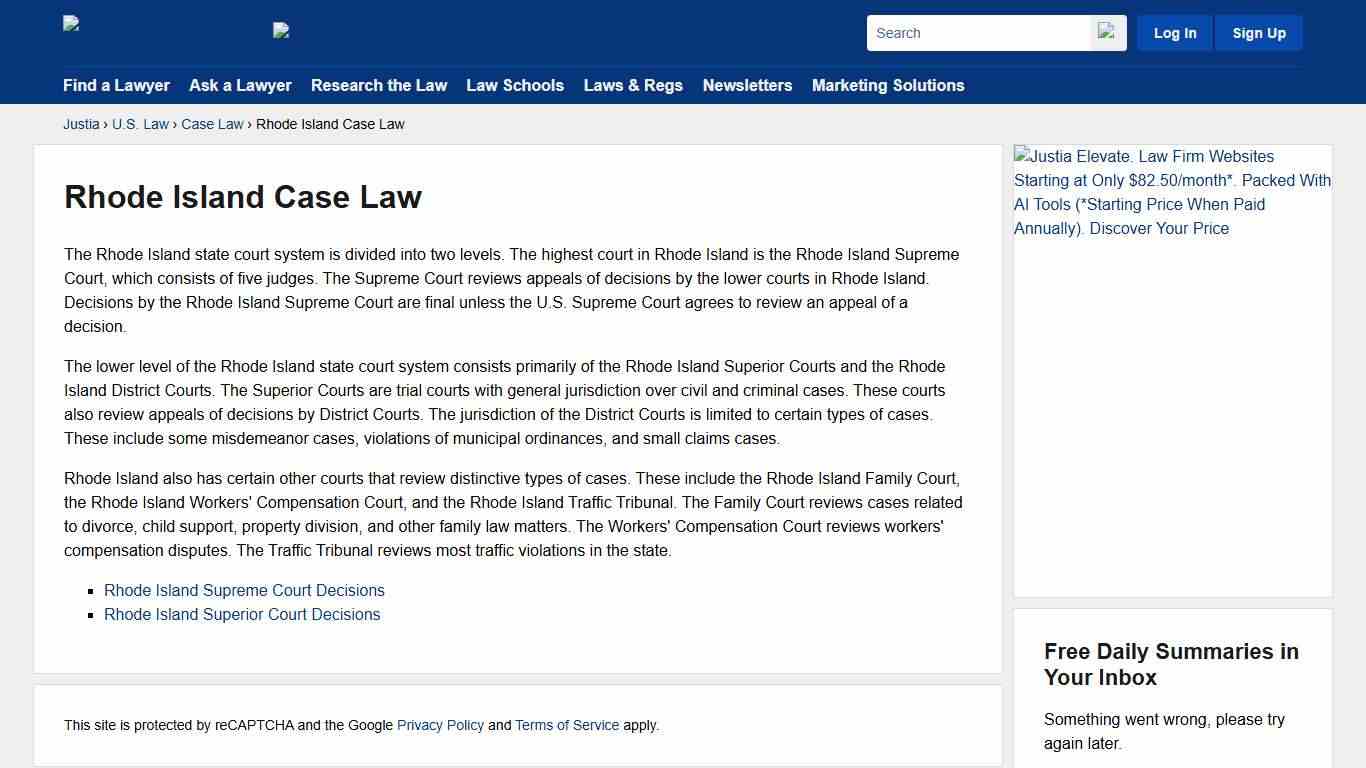 Rhode Island Case Law :: Rhode Island Law :: U.S. Law :: Justia